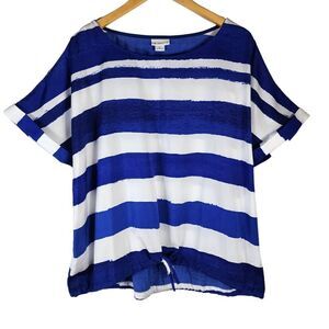 Liz Claiborne Blue White Striped Short Sleeve Drawstring Top XL